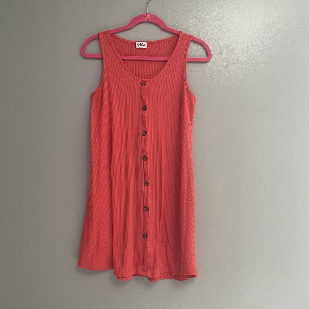 Pulse Coral Knit Sleeveless Button Tank Dress Scoop Neck Short Size Small